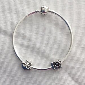 Woman’s Bangle Bracelet with two charms silver color New